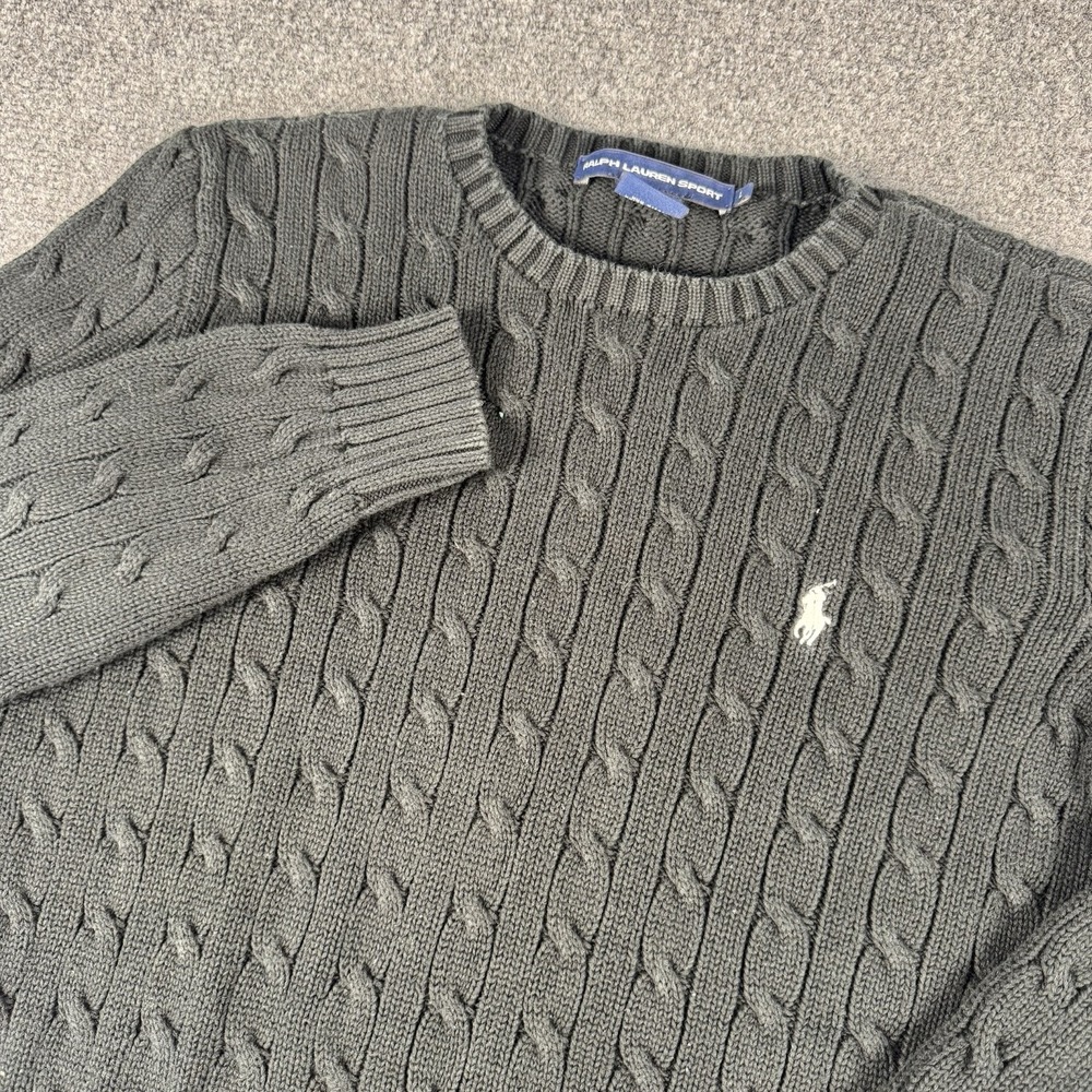 Polo Ralph Lauren Sport Black Cable Knit 100% Cotton Sweater L